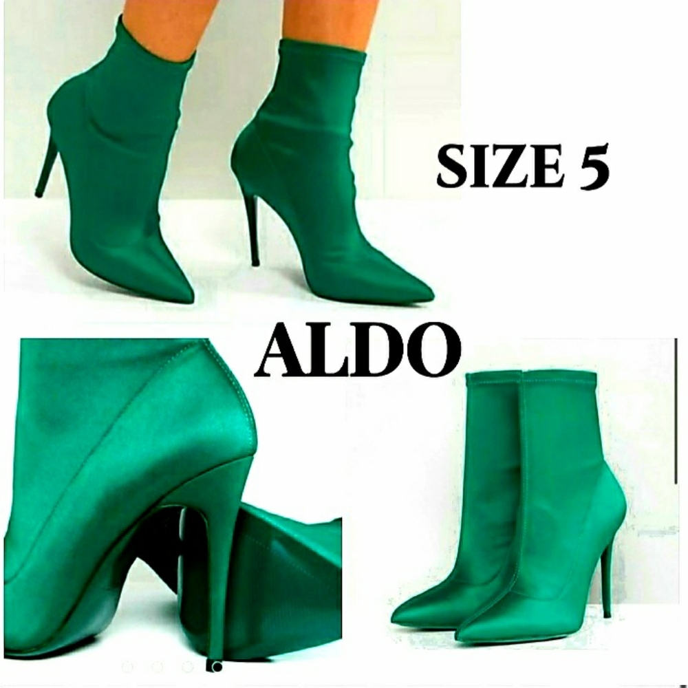 ALDO Cirelle high heel stiletto satin mid-calf boots in emerald green. SIZE 5